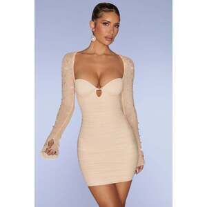 Oh Polly Embellished Long Sleeve Mini Dress in Sand 6 / Regular Cup